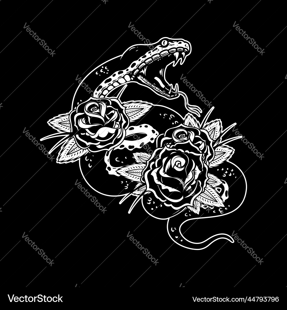 Snake on the background with roses design element Snake on the background with roses design element vector image