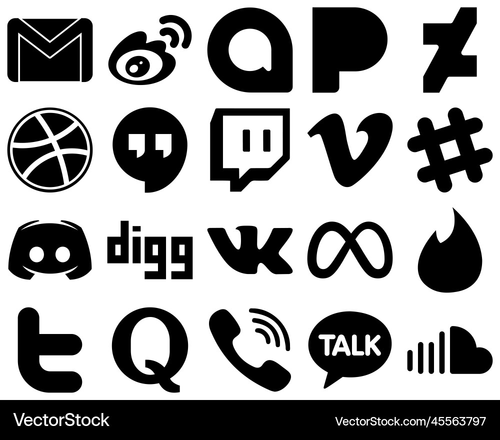 20 simple black solid icon set such as message vector image