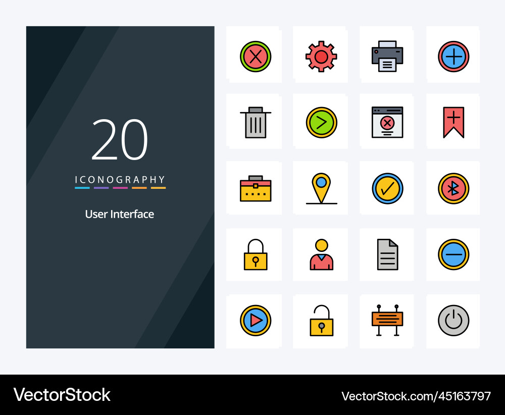 20 user interface line filled icon Vector Image