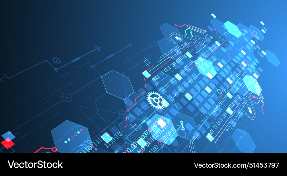 Abstract circuit board and hexagons on gradient Abstract circuit board and hexagons on gradient vector image