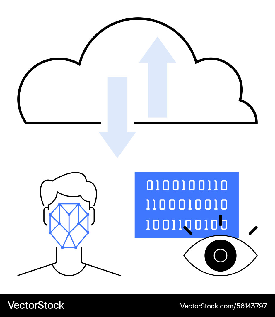 Cloud data integration with facial recognition Cloud data integration with facial recognition vector image