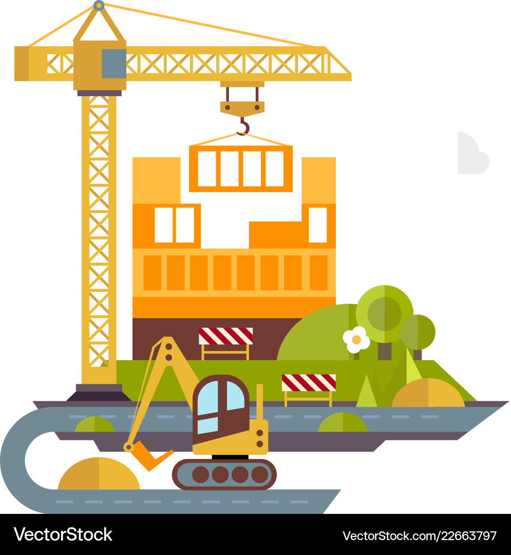 Construction Site with Crane Royalty Free Vector Image