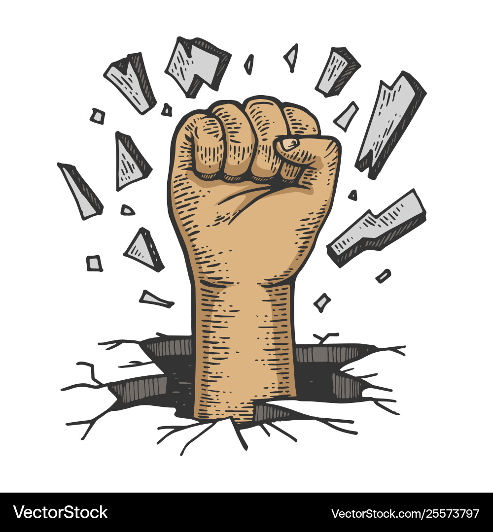 Crashing Fist - Scratchboard Style Vector Image