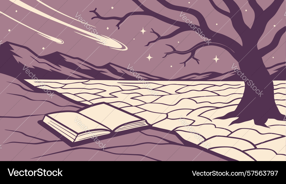 Open book with meteor shower in a desolate vector image