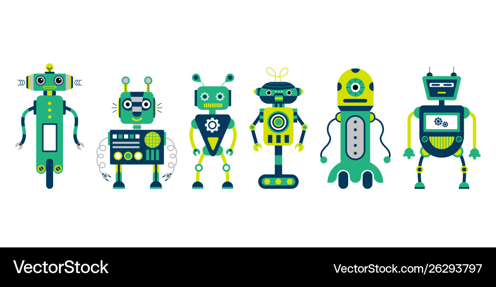 Set 6 colorful robots on a white background Set 6 colorful robots on a white background vector image