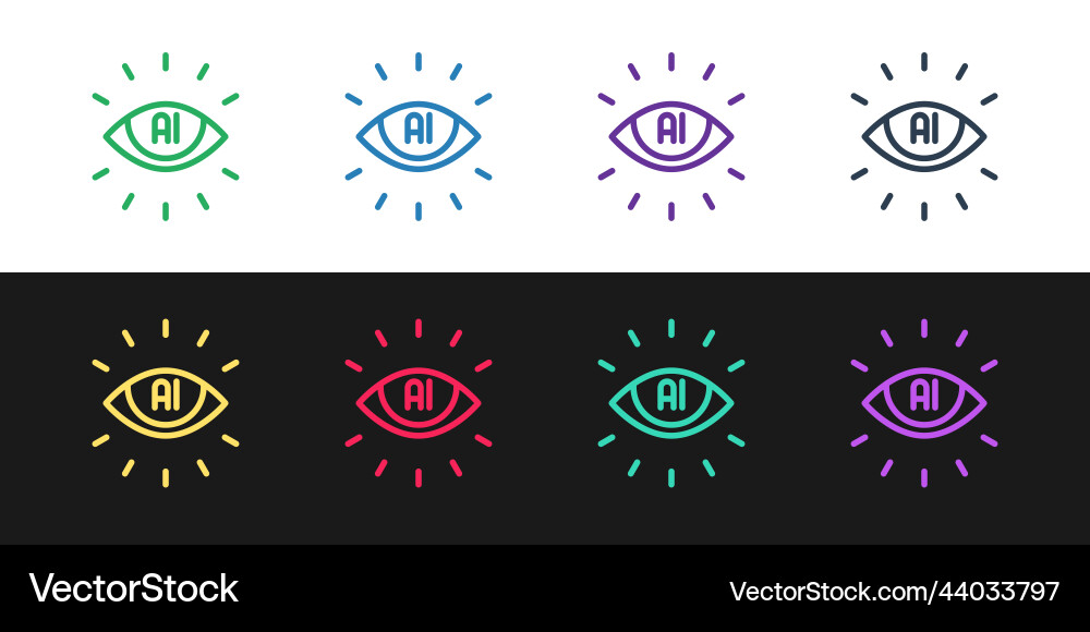 Set line artificial intelligence ai icon isolated Vector Image