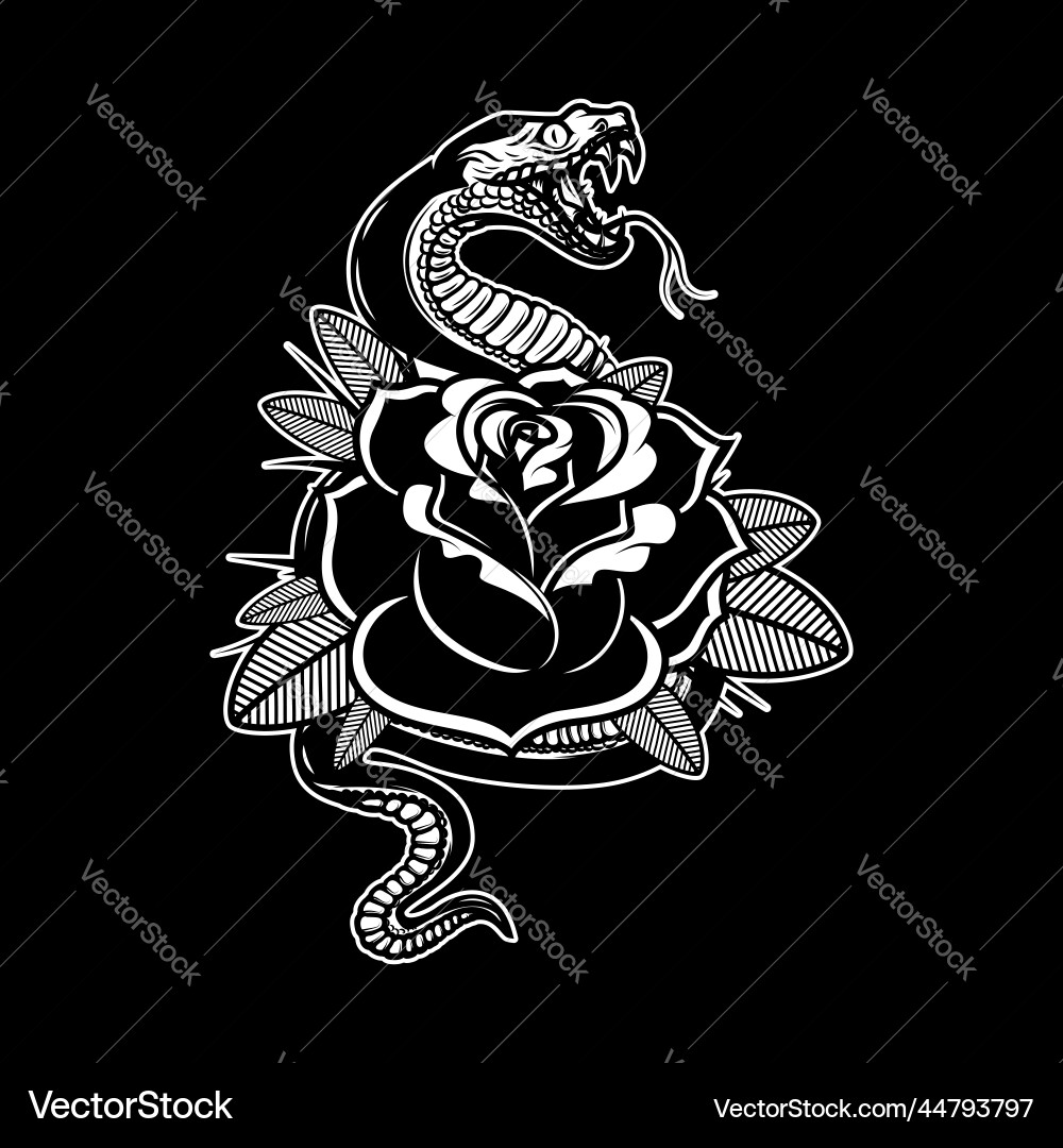 Snake on the background with roses design element vector image