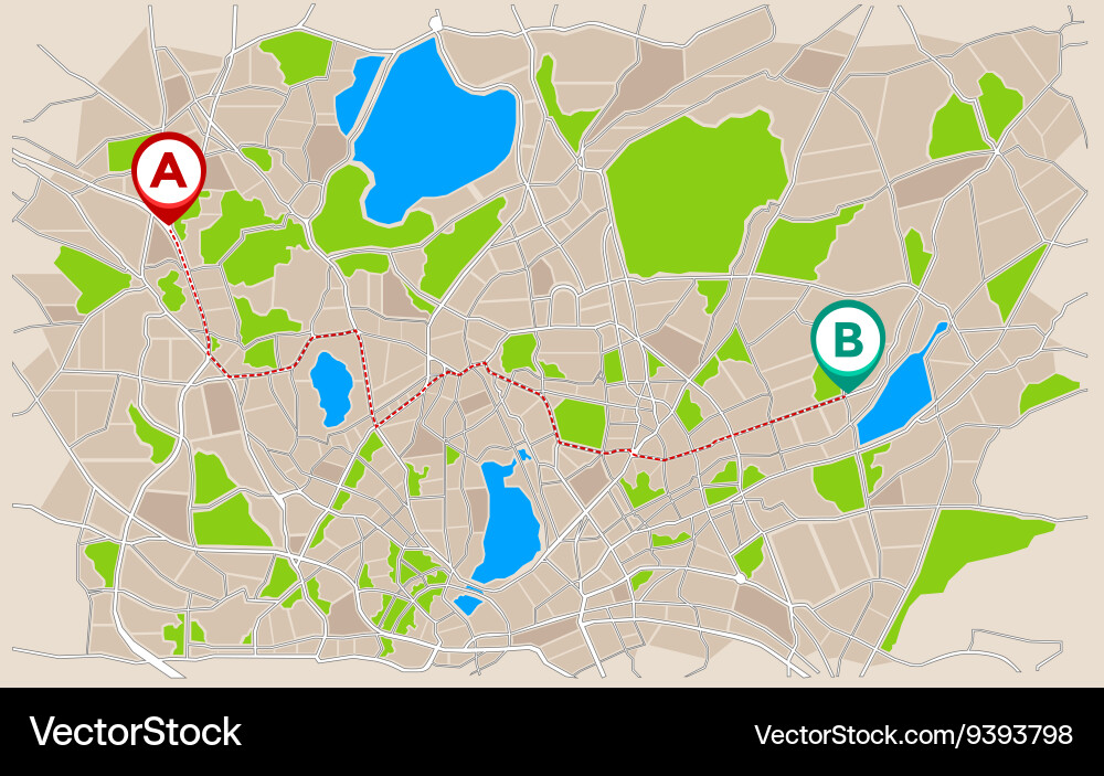 City Navigation Map with Path Tracking vector image