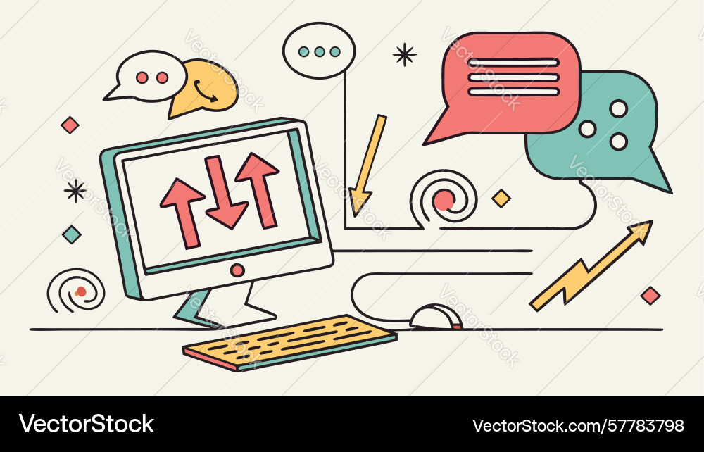 Dynamic online communication computer with chat Vector Image