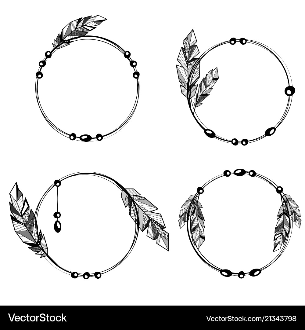 Feathers boho style circle frames Feathers boho style circle frames vector image