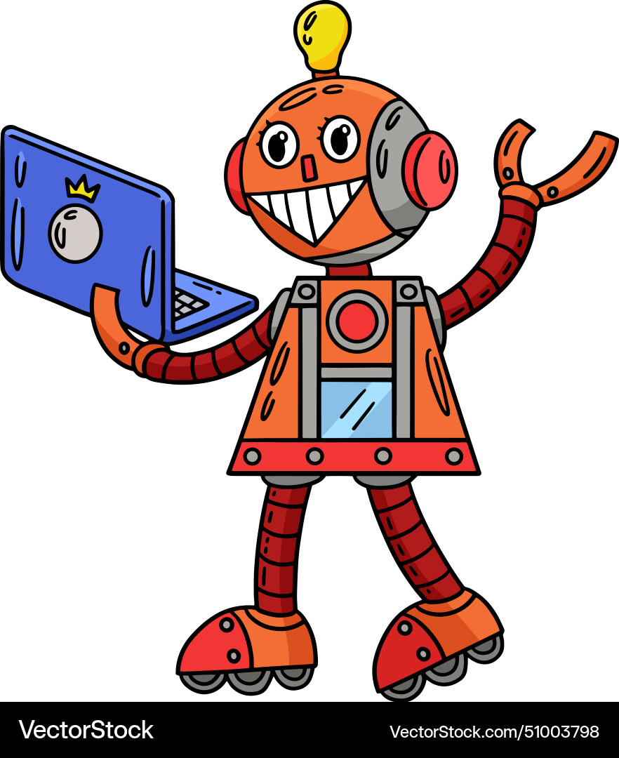 Robot with a laptop cartoon colored clipart Vector Image