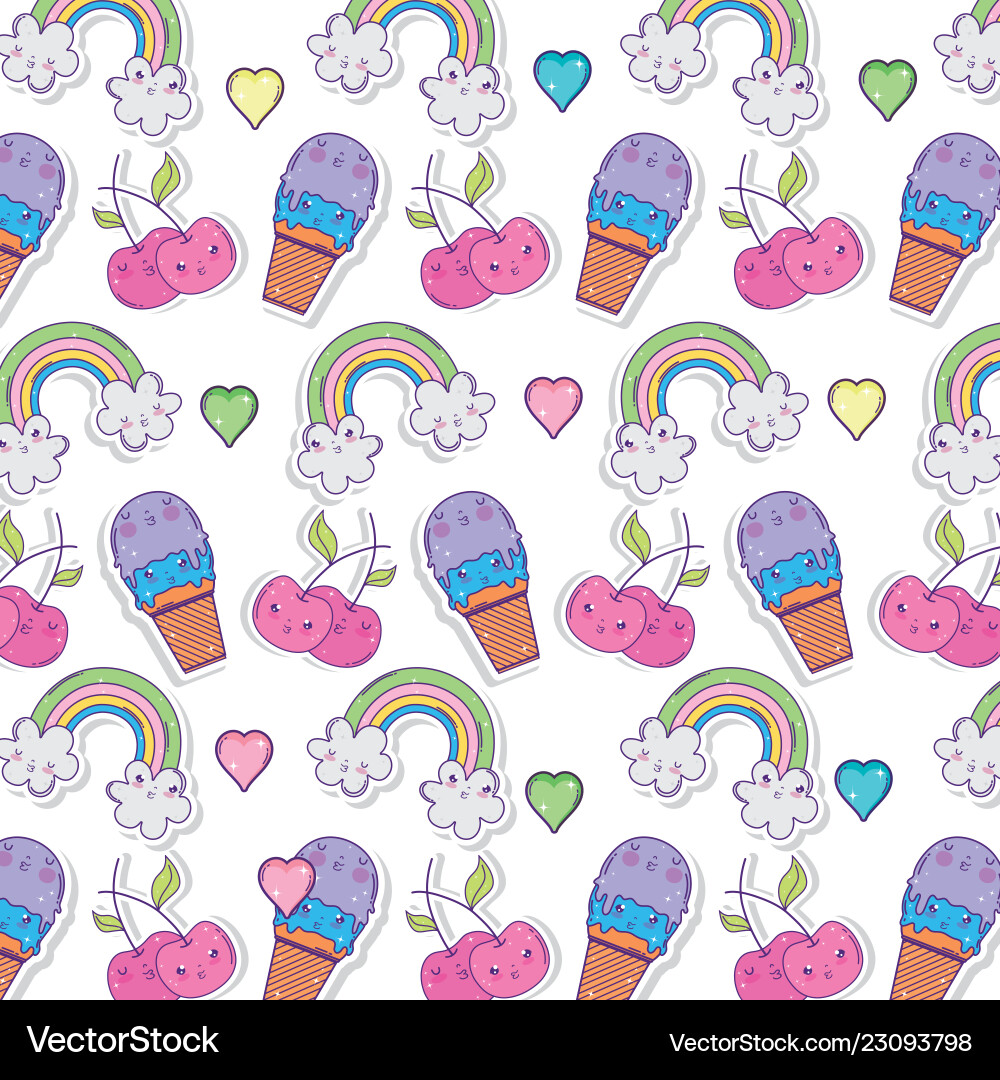 Set of kawaii characters pattern vector image
