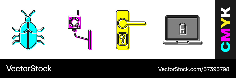 Set system bug concept security camera door Set system bug concept security camera door vector image
