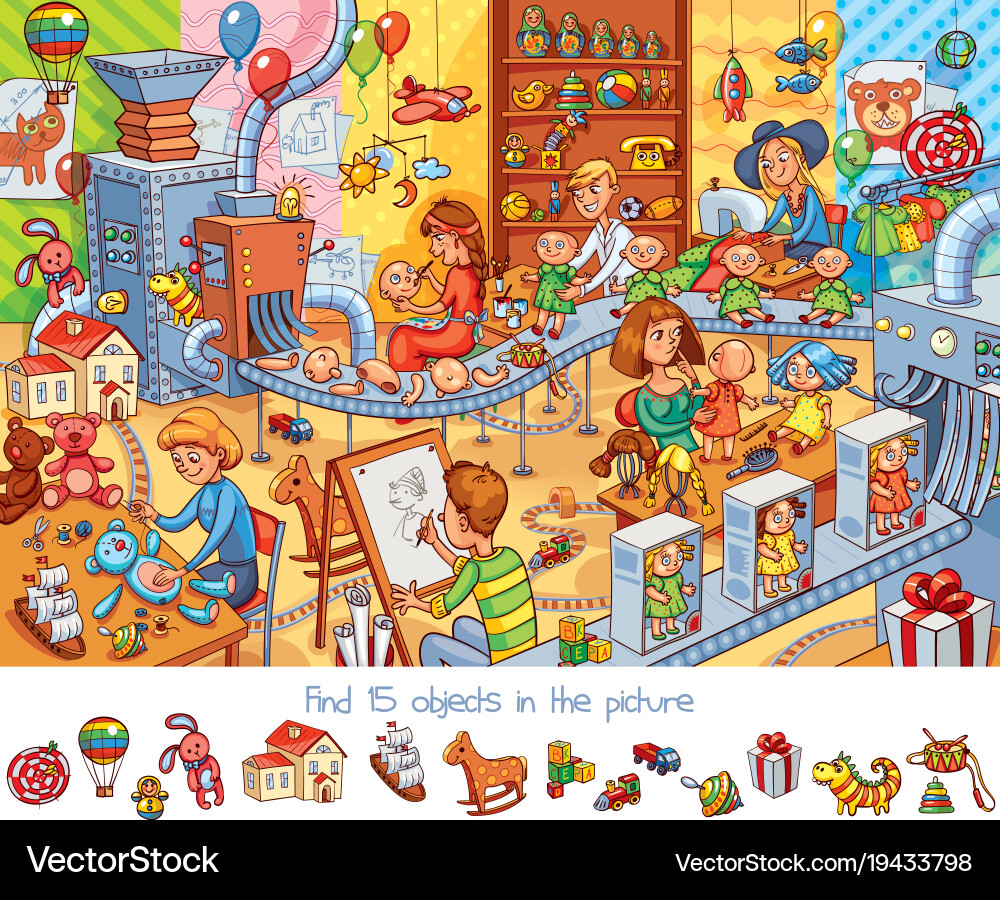 Toy Factory - Find 15 Objects vector image