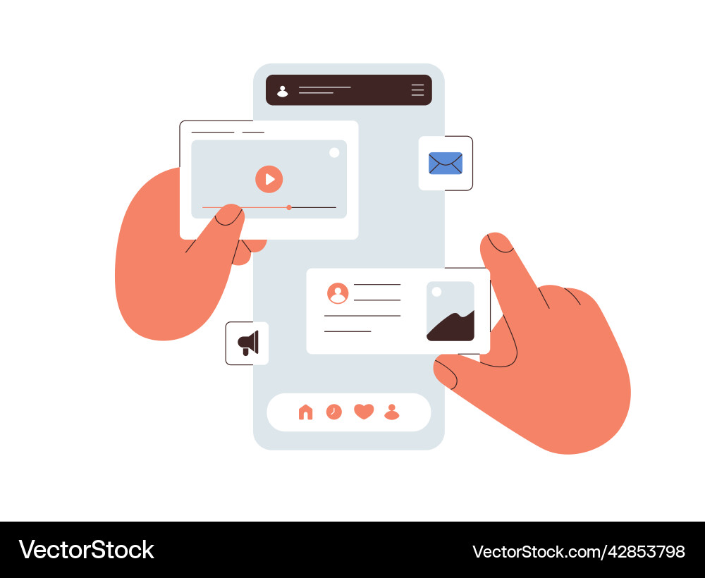 Ui ux design of mobile phone application hands Ui ux design of mobile phone application hands vector image