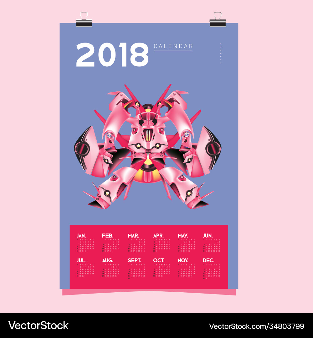 2018 calendar design template 3d realistic robot 2018 calendar design template 3d realistic robot vector image