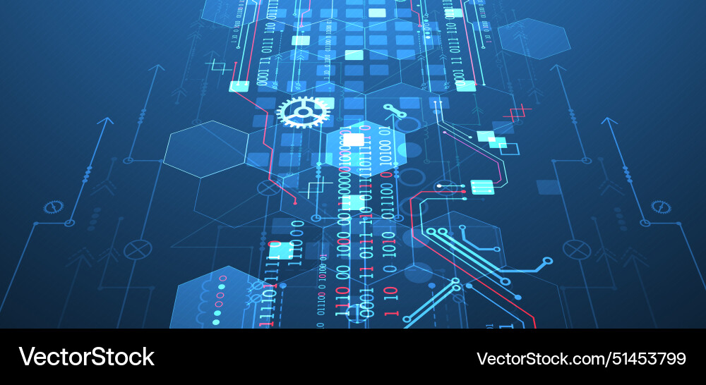 Abstract circuit board and hexagons on gradient vector image