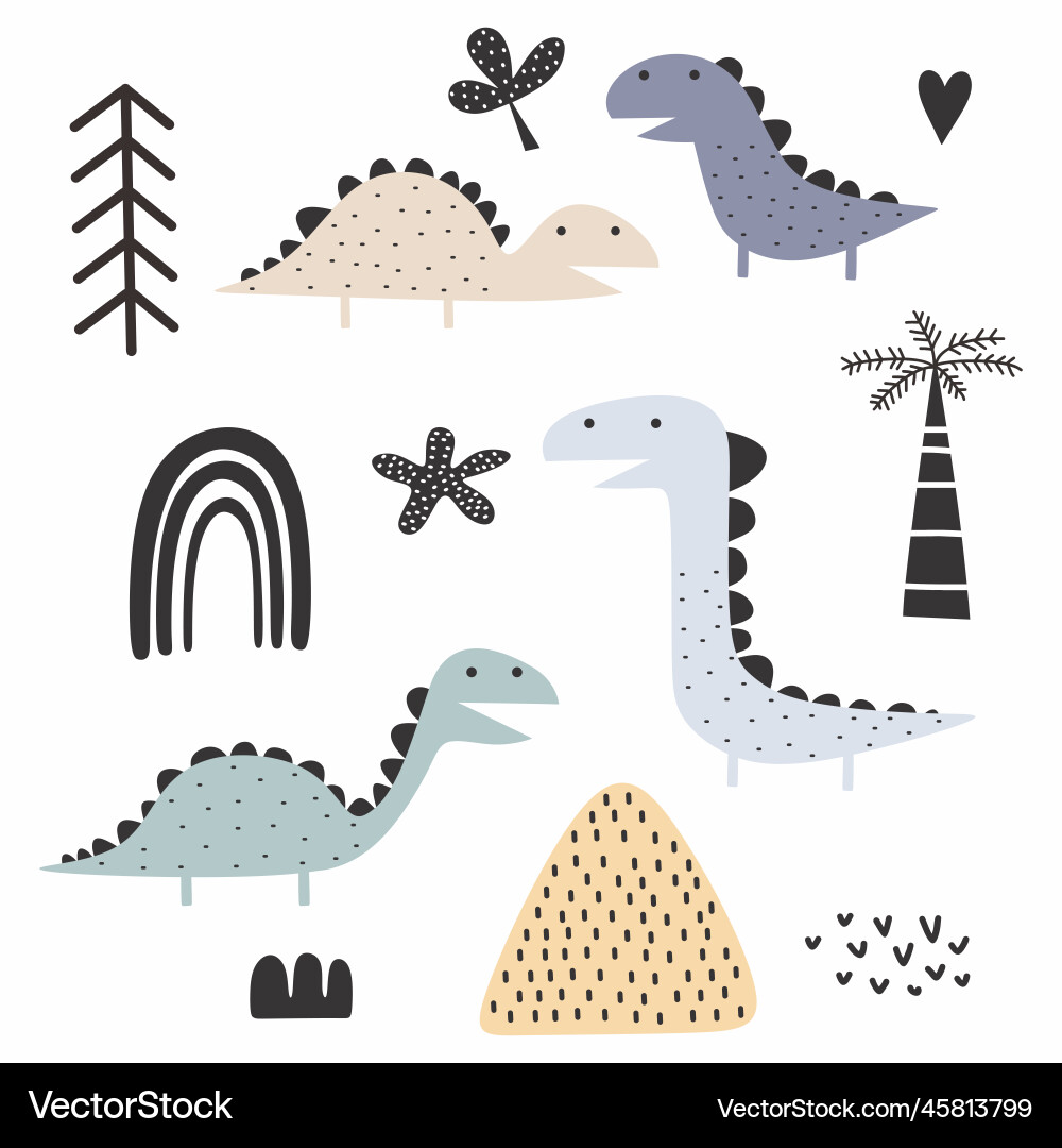 Dinosaurier skandinavische Zeichnung Set Design-Pack Dinosaurier skandinavische Zeichnung Set Design-Pack vektorbild