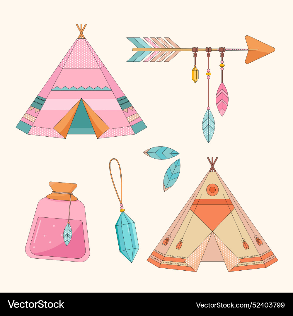 Flat boho element set Vector Image
