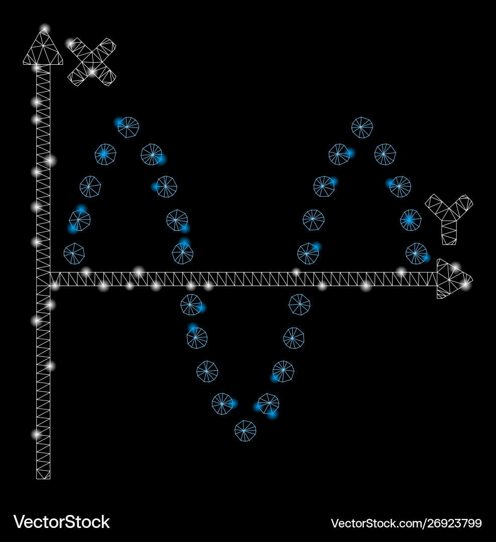 Glossy mesh 2d sinusoid plot with flash spots Glossy mesh 2d sinusoid plot with flash spots vector image