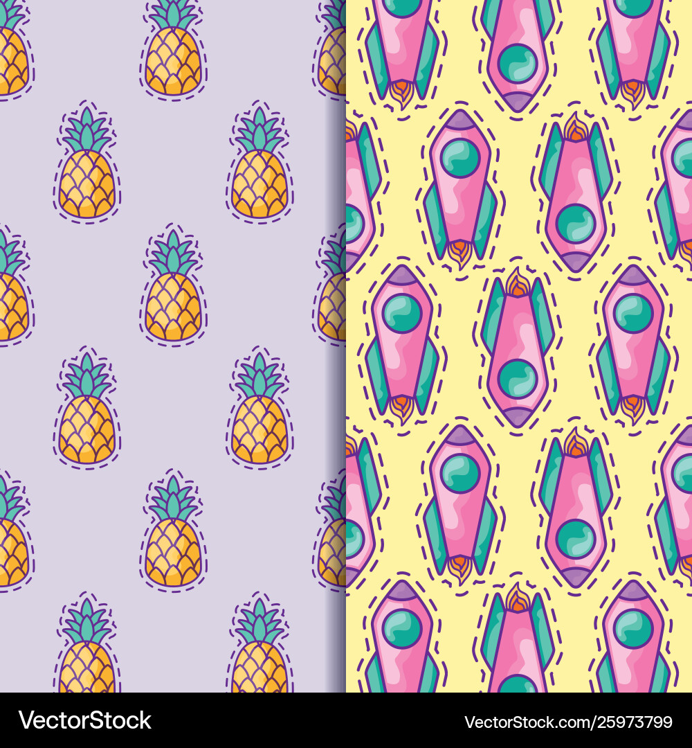 Pattern patches rocket startup and pineapples Pattern patches rocket startup and pineapples vector image
