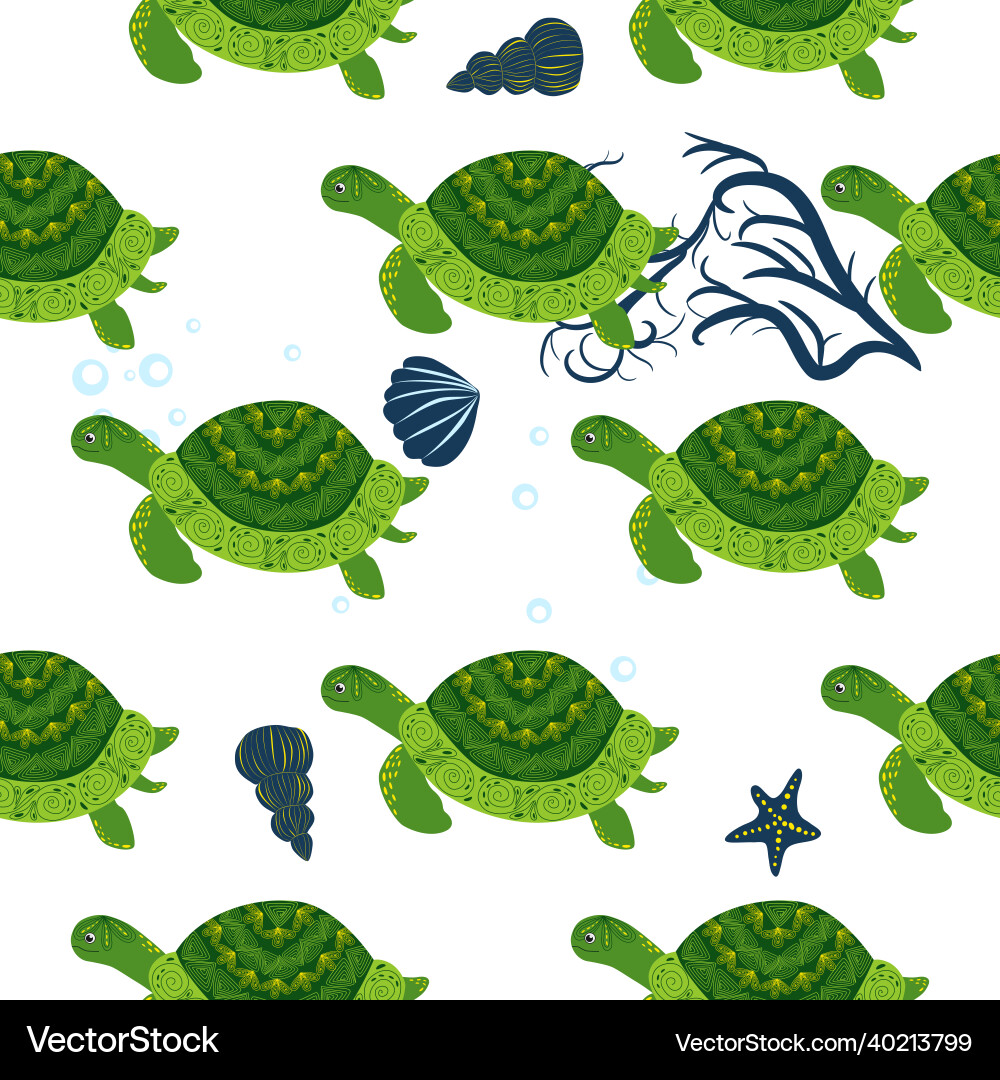 Turtle green seamless pattern beautiful character Turtle green seamless pattern beautiful character vector image