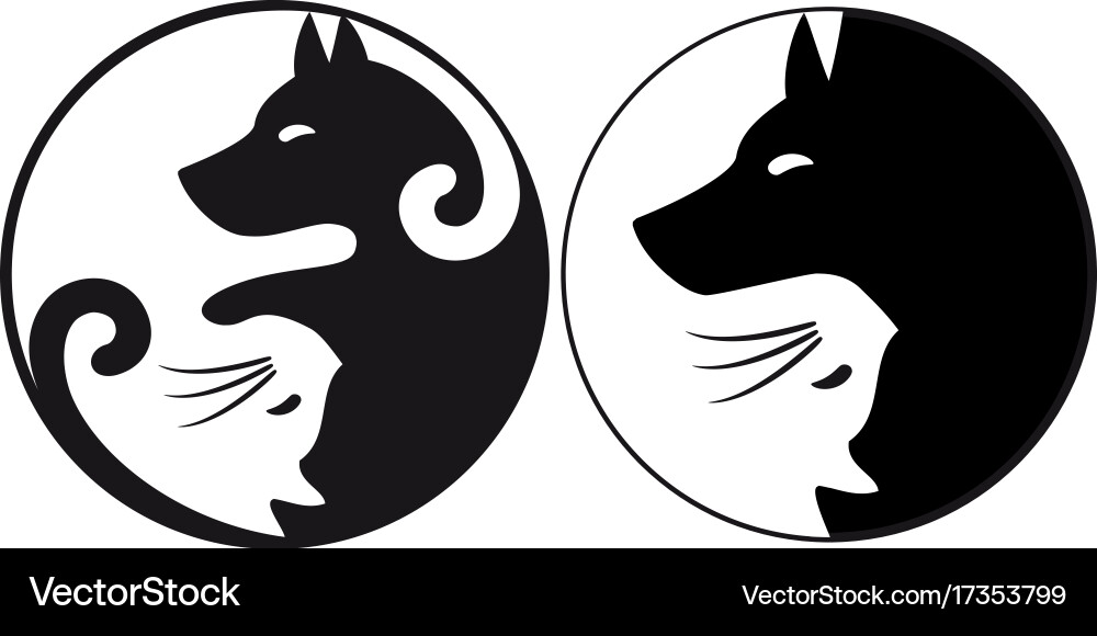 Yin Yang Katze und Hund Symbol Vektorbild