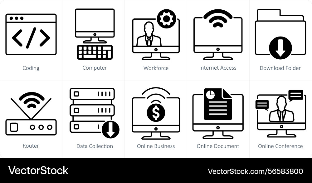 A set of 10 business and office icons as coding vector image