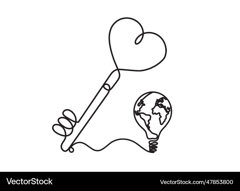 Abstract heart-key with light bulb as continuous Abstract heart-key with light bulb as continuous vector image