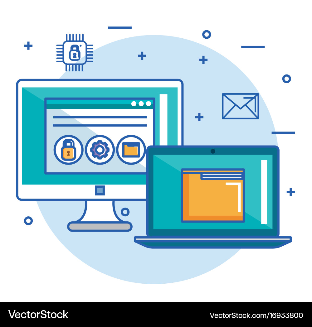 Computer laptop folder file web site security Vector Image