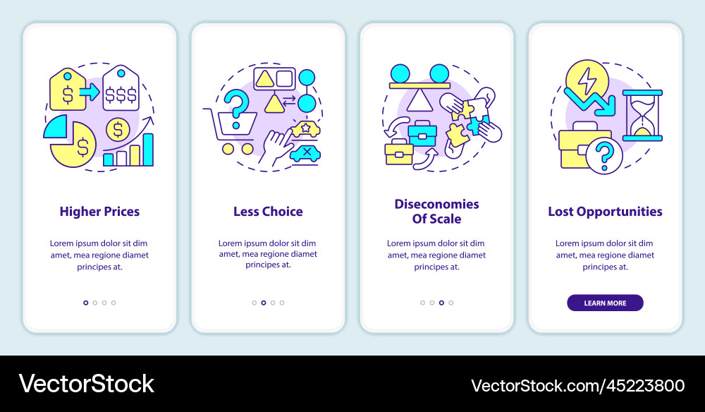 Disadvantages of mergers onboarding mobile app Vector Image
