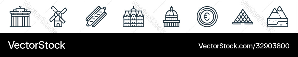 Europe line icons linear set quality Europe line icons linear set quality vector image