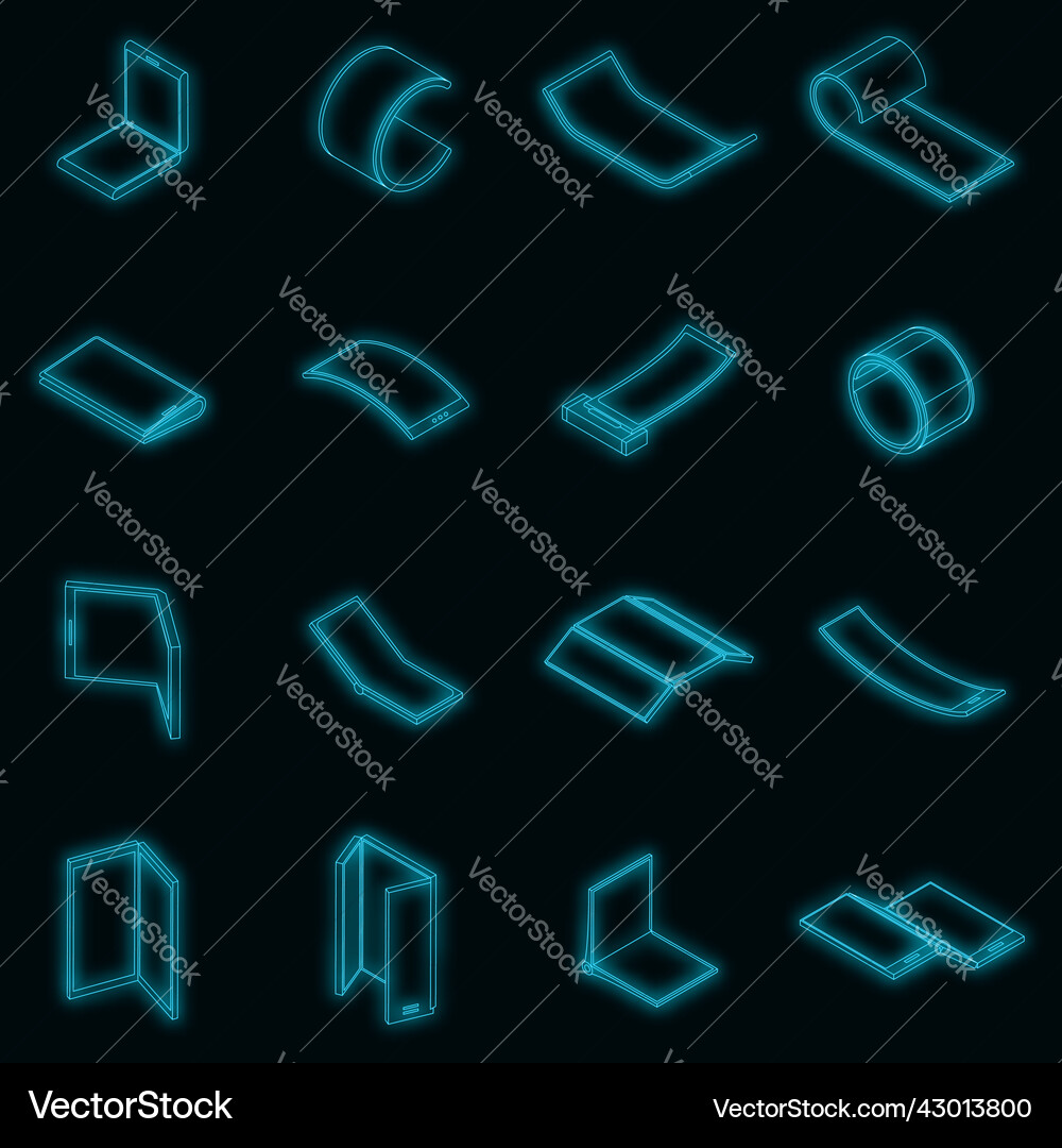 Flexible display icons set neon Flexible display icons set neon Vector Image