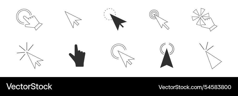 Mouse click cursors and pointer set icon line Mouse click cursors and pointer set icon line vector image