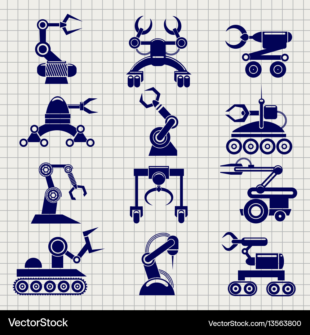 Robot arms collection on notebook background Robot arms collection on notebook background vector image