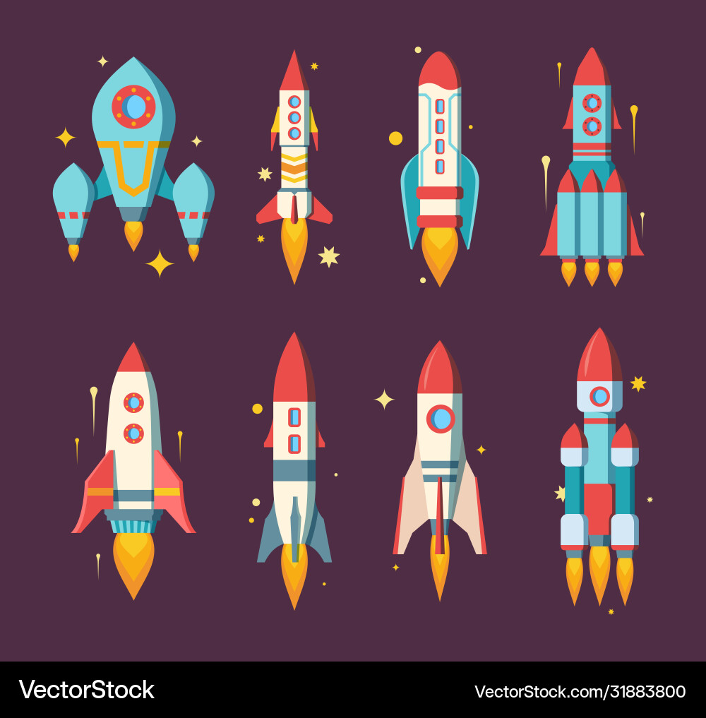 Space rockets set modern star ships various Space rockets set modern star ships various vector image