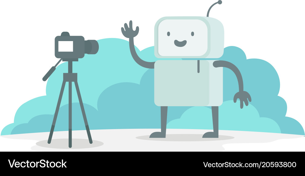 Videoobloger robot character in front vector image