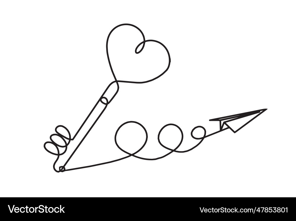 Abstract heart-key with paper plane as continuous Abstract heart-key with paper plane as continuous vector image