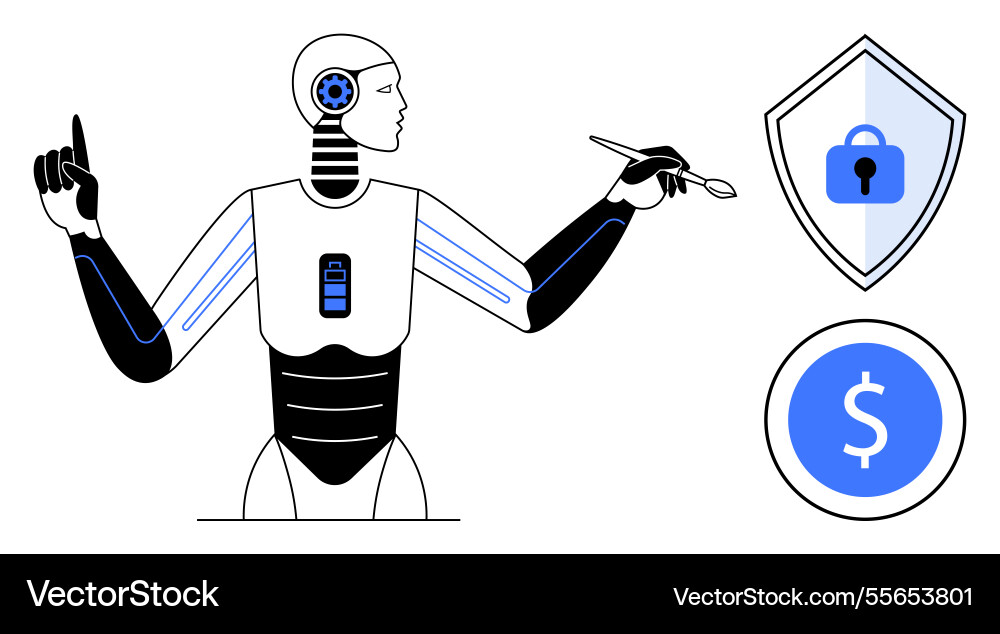 Futuristic robot with digital elements emphasizing vector image