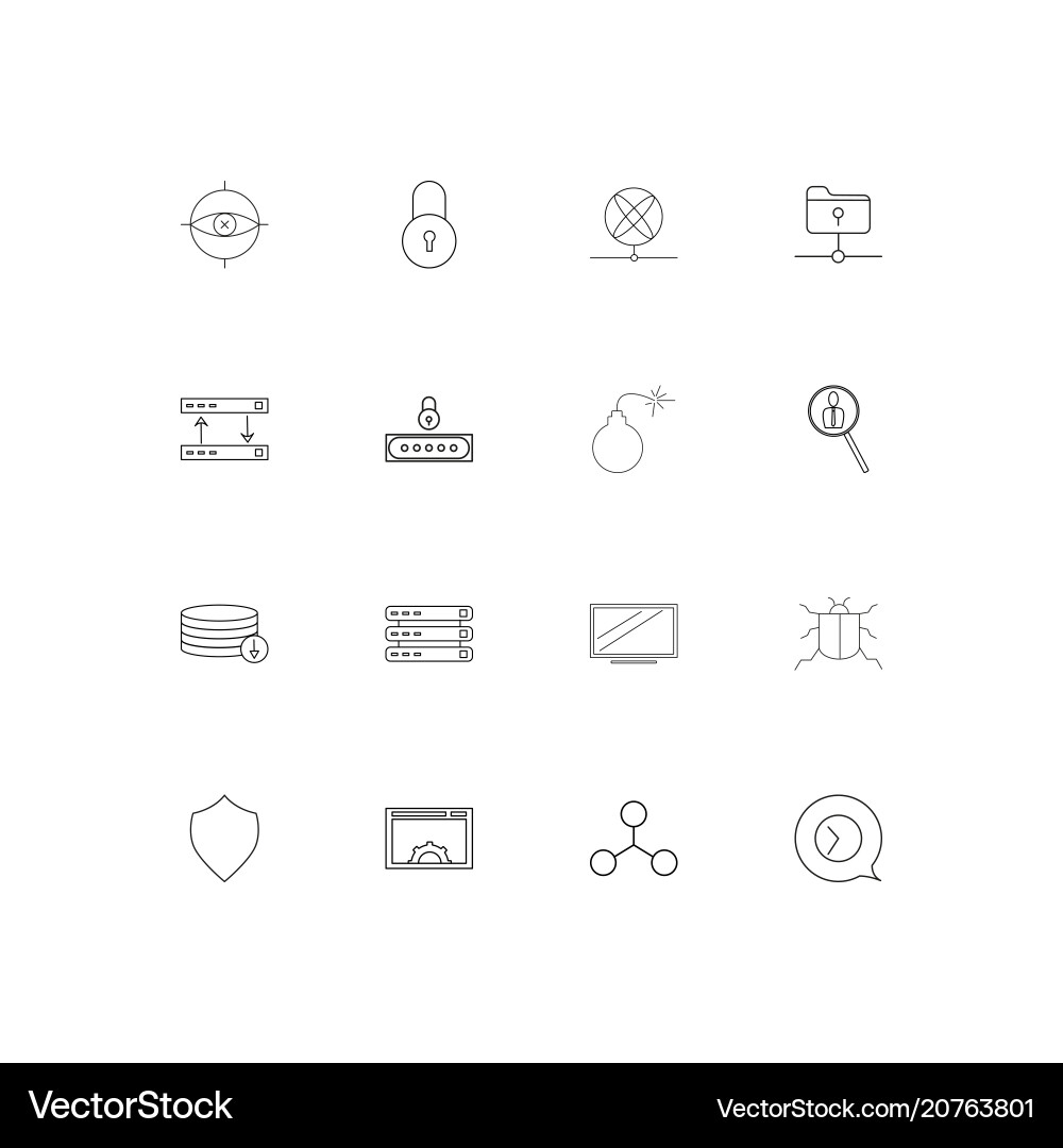 Internet security linear thin icons set outlined vector image