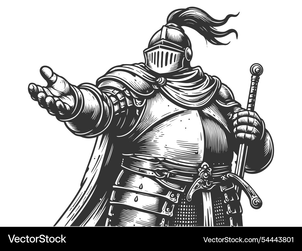 Medieval knight in armor extending hand – Royalty-Free Vector | VectorStock, image size:1000x830