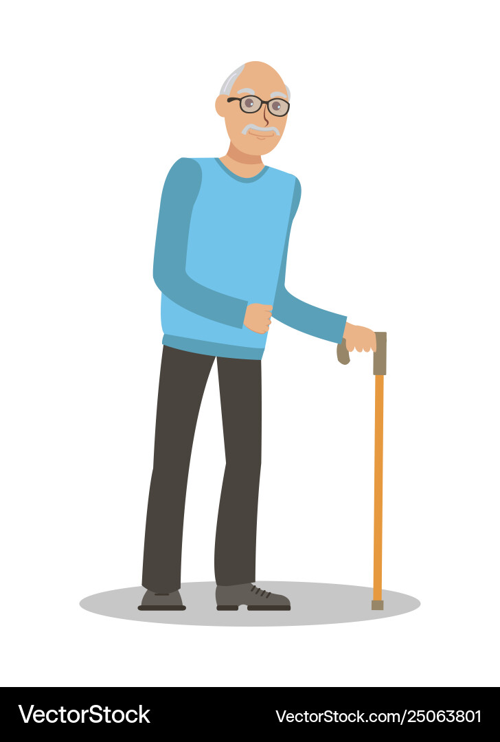 Old man with walking cane flat Royalty Free Vector Image