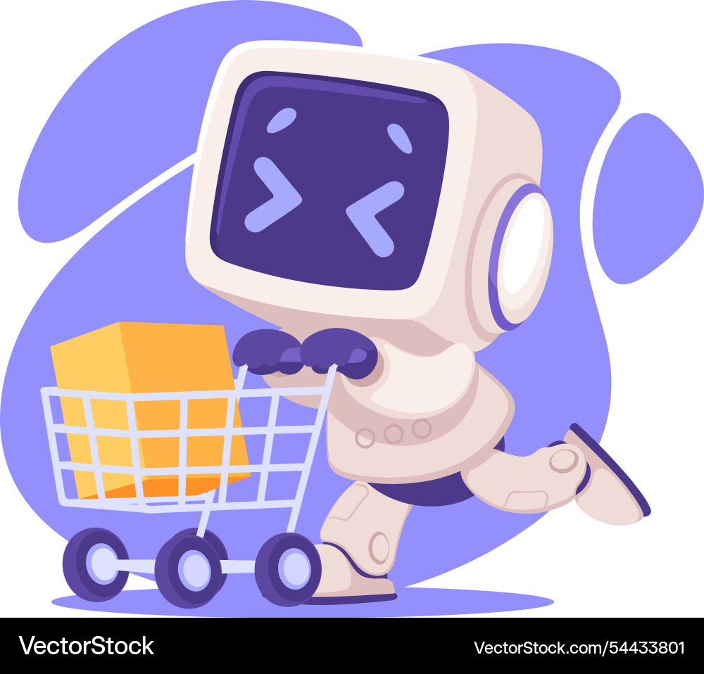 Robot character shopping with cart as smart Robot character shopping with cart as smart vector image