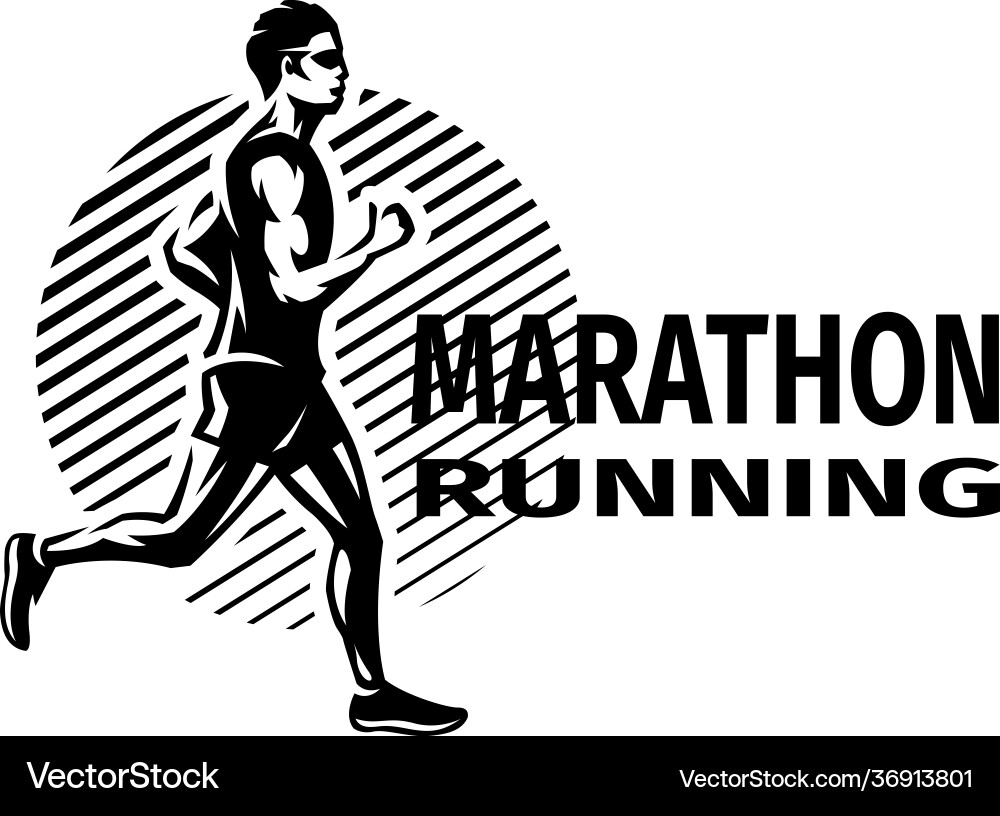 Run marathon running man logo emblem Royalty Free Vector