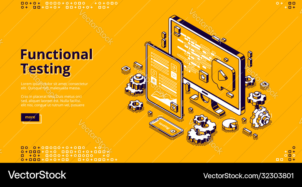 Software testing isometric banner functional test Software testing isometric banner functional test vector image
