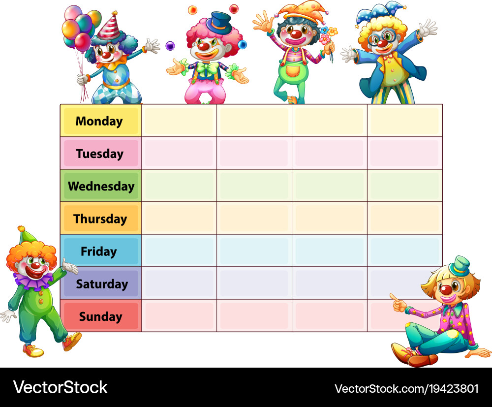 Timetable template with days of the week vector image