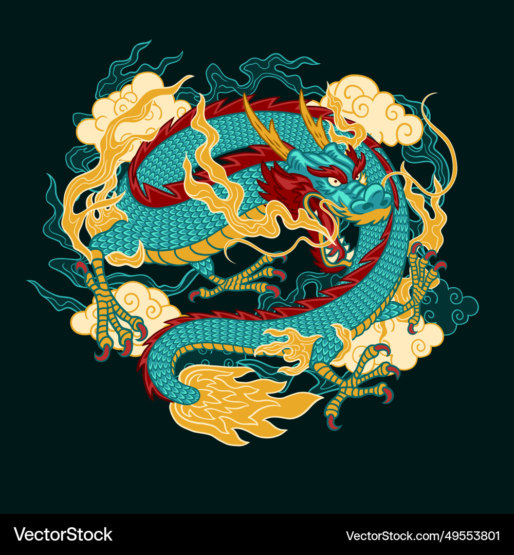 Traditional blue and red asian dragon hand drawn Traditional blue and red asian dragon hand drawn Vector Image