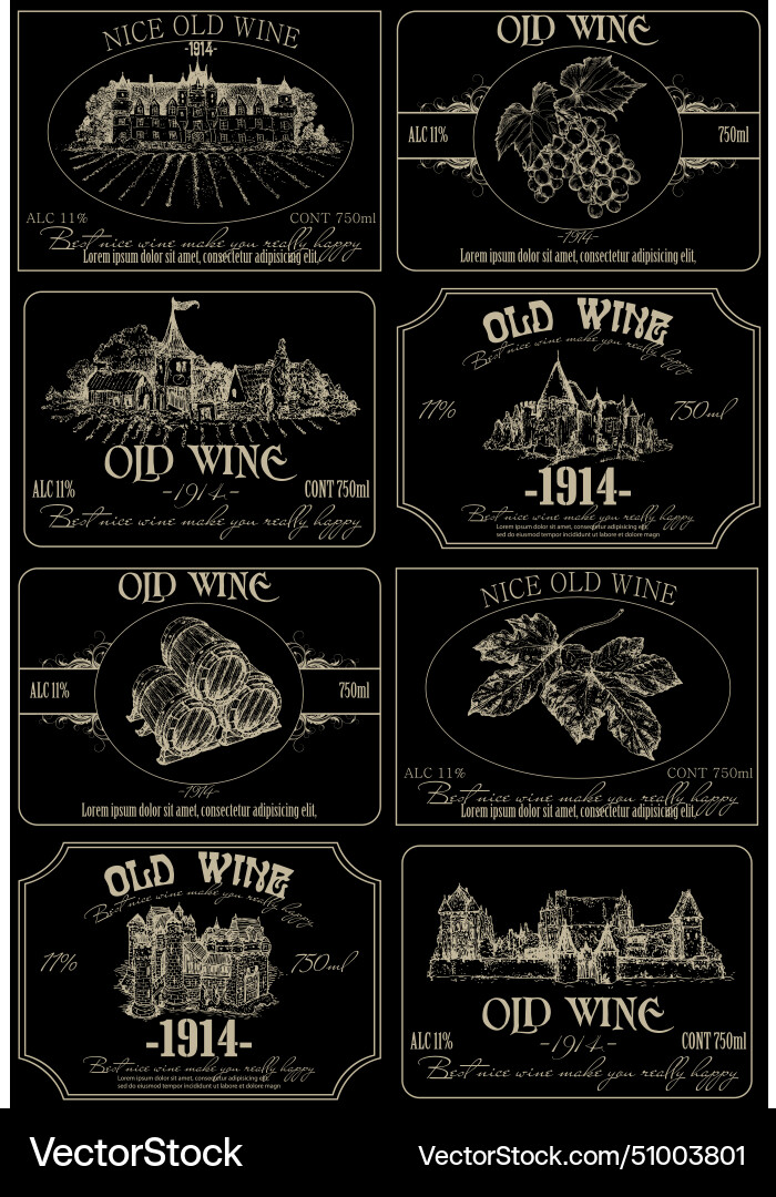 Wine labels set on a black background highly Vector Image