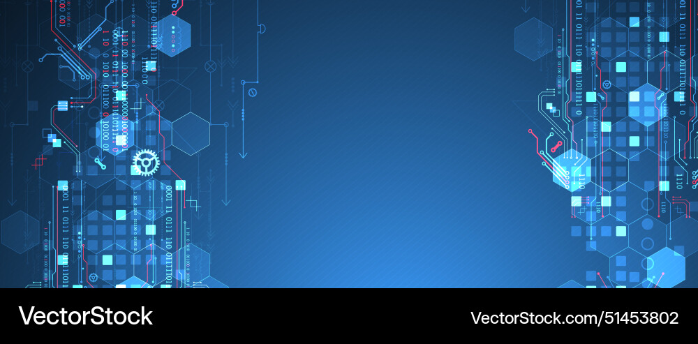 Abstract circuit board and hexagons on gradient Abstract circuit board and hexagons on gradient vector image