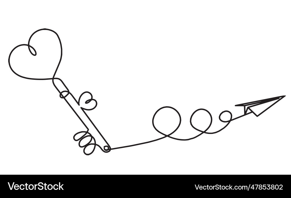 Abstract heart-key with paper plane as continuous Abstract heart-key with paper plane as continuous vector image